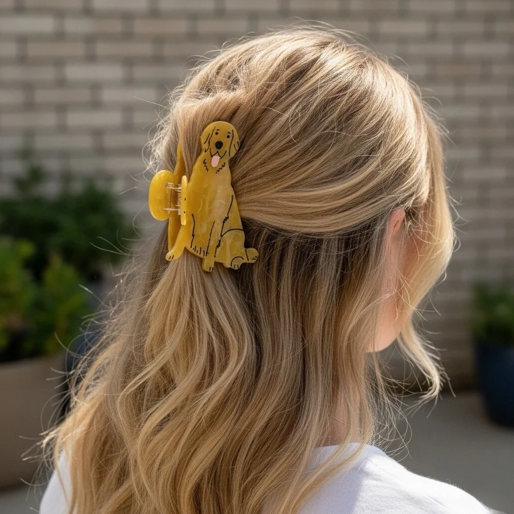 🍋2/$30 New Anthropologie Golden Retriever Acrylic Hair Claw